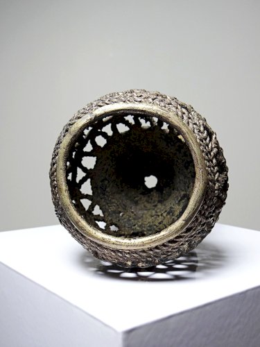 Ancien ornement de pipe cérémoniellee Bamoun, Cameroun Afrique, bronze