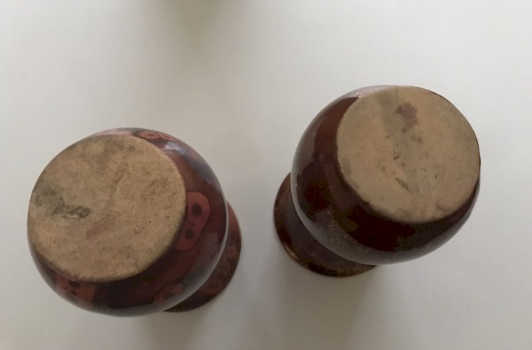Ancien Paire Vases Art Deco Céramique Émaillée Vintage Ancien Attribué Pointu