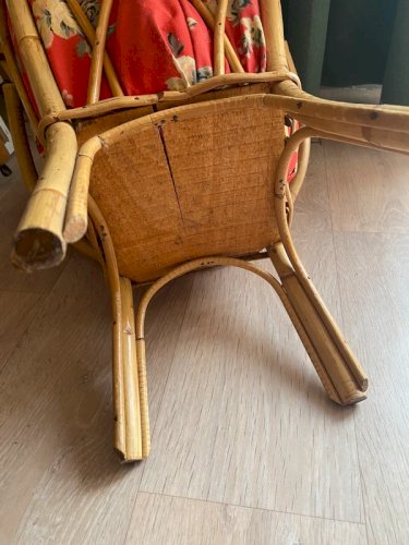 Ancien Panier à Ouvrage en Rotin sur Pieds Vintage Années 60 Tissu Fleuri