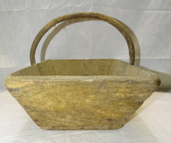 -ANCIEN PANIER DE VENDANGE EN BOIS POIGNEE CHATAIGNER COLLECTION DECO CUISINE  D