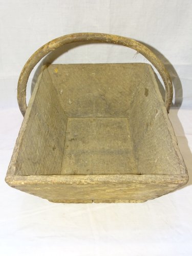 -ANCIEN PANIER DE VENDANGE EN BOIS POIGNEE CHATAIGNER COLLECTION DECO CUISINE  D