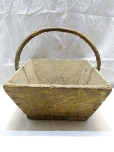 -ANCIEN PANIER DE VENDANGE EN BOIS POIGNEE CHATAIGNER COLLECTION DECO CUISINE  D
