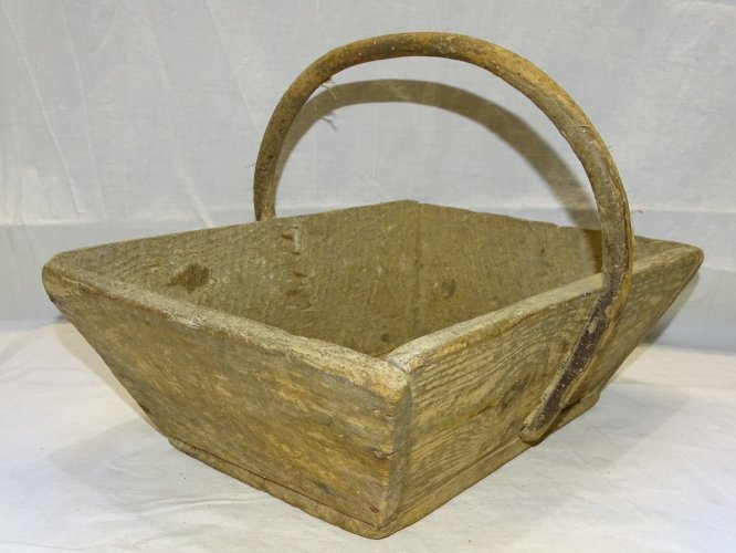 -ANCIEN PANIER DE VENDANGE EN BOIS POIGNEE CHATAIGNER COLLECTION DECO CUISINE  D