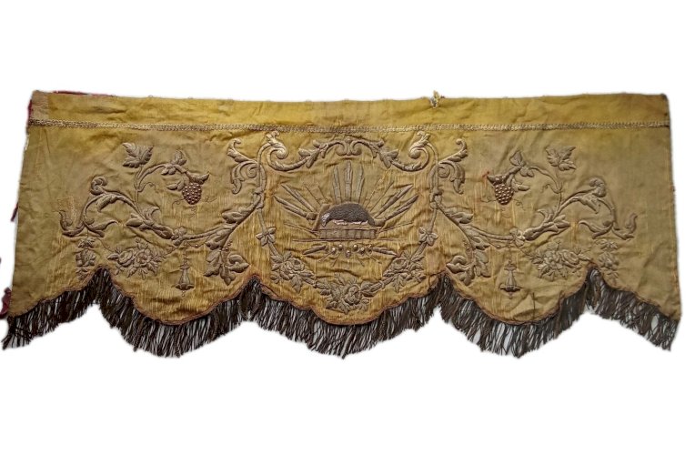 Ancien Parement Autel Eglise Broderie  Fils D Or Agneau Pascal 19 Ème Religieux