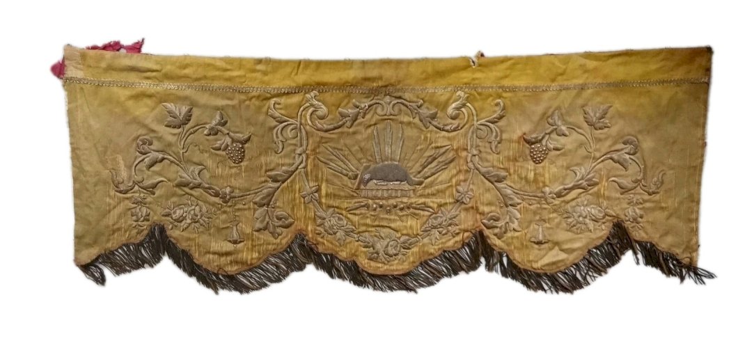 Ancien Parement Autel Eglise Broderie  Fils D Or Agneau Pascal 19 Ème Religieux