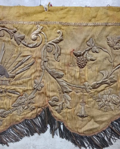 Ancien Parement Autel Eglise Broderie  Fils D Or Agneau Pascal 19 Ème Religieux