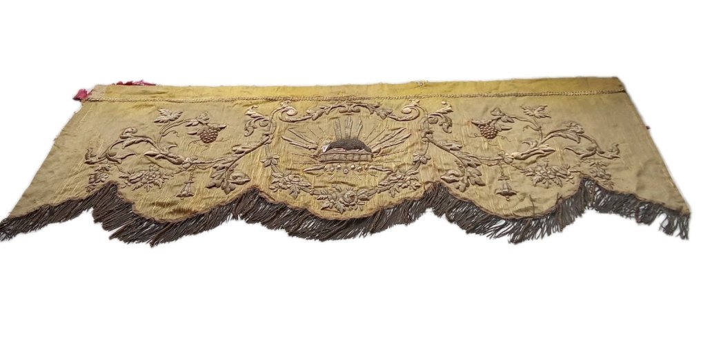 Ancien Parement Autel Eglise Broderie  Fils D Or Agneau Pascal 19 Ème Religieux
