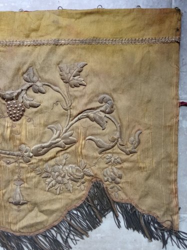 Ancien Parement Autel Eglise Broderie  Fils D Or Agneau Pascal 19 Ème Religieux