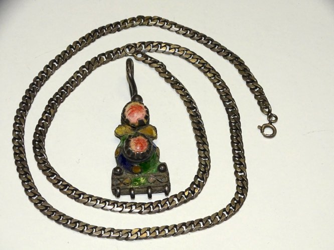 -ANCIEN PENDENTIF Argent testé & CHAINE MAILLES GOURMETTE ARGENT tête Bélier  D