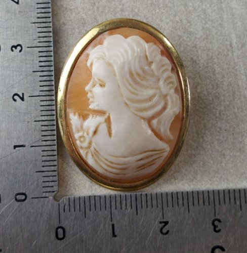 Ancien pendentif / broche camée, en métal doré