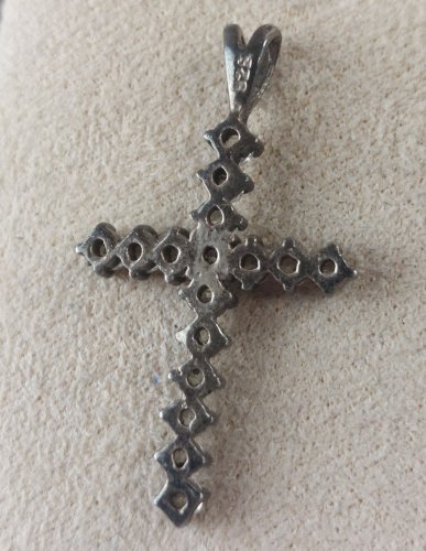 Ancien pendentif, croix religieuse strass / zircon, en argent massif
