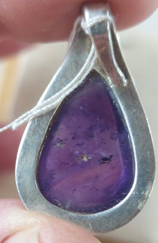 Ancien pendentif, décor améthyste, en argent, vintage