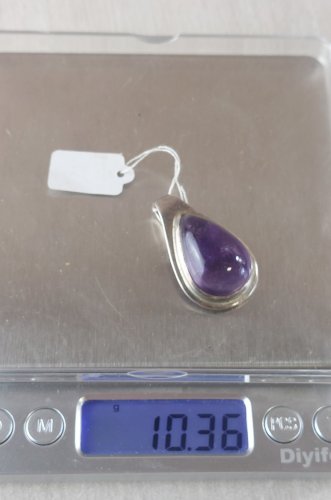 Ancien pendentif, décor améthyste, en argent, vintage