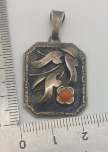 Antique pendant, coral bead decoration, in silver.