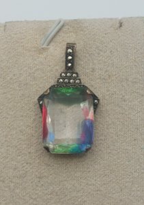 Antique multicolor stone decoration pendant from rhinestones, in silver, Art Deco.