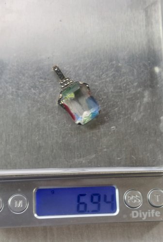 Ancien pendentif décor pierre multicolore du rhin, en argent, art deco