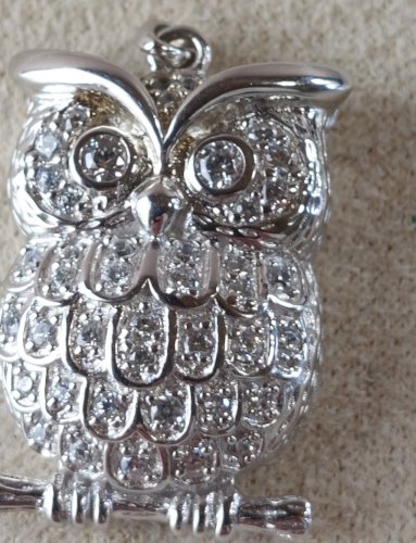 Ancien pendentif forme hibou / chouette, en argent massif ^