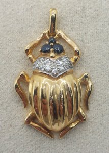 Old pendant, scarab shape, gold-plated