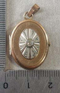 Vintage photo locket pendant, monogrammed, gold plated.
