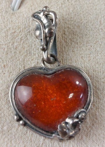 Ancien pendentif, pierre ambre, en argent, Worth & Douglas, vintage