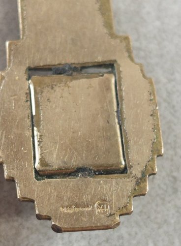 Ancien pendentif pierre bleue, art deco, en plaqué or ^