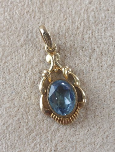 Ancien pendentif, pierre bleue, en plaqué or, vintage