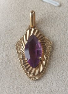 Vintage pendant, purple stone, gold-plated.