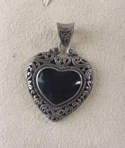 Ancien pendentif, pierre onyx, en argent massif, vintage