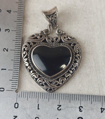 Ancien pendentif, pierre onyx, en argent massif, vintage