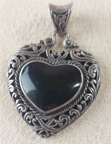 Ancien pendentif, pierre onyx, en argent massif, vintage