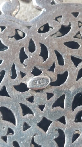 Ancien pendentif, pierre onyx, en argent massif, vintage