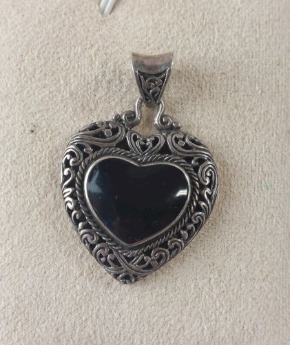 Ancien pendentif, pierre onyx, en argent massif, vintage