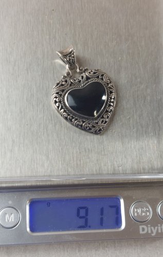 Ancien pendentif, pierre onyx, en argent massif, vintage