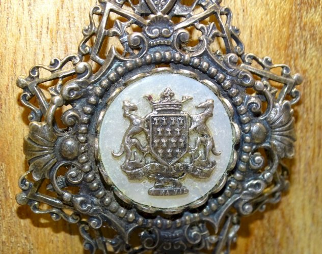 -ANCIEN PENDENTIF SOUVENIR DE BRETAGNE A MA VIE BLASON & CHAINE ARGENT Crabe  D