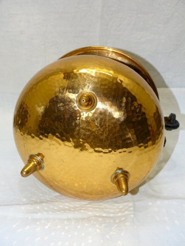 -ANCIEN PETIT CACHE POT CUIVRE FORME CHAUDRON ANSE FER FORGE déco XXe     D