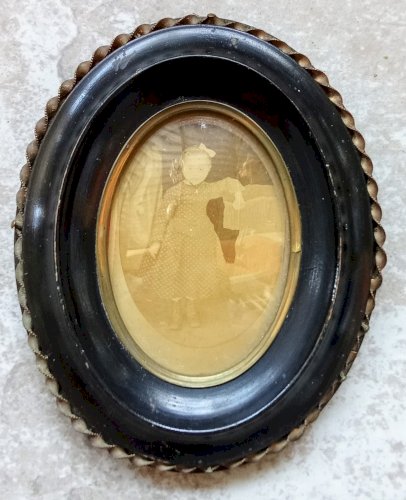 Ancien Petit Cadre Encadrement Miniature bombé Napoléon III Bois Noirci 19 Ème