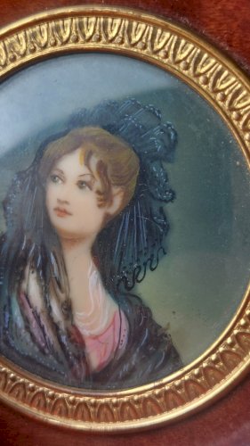 Ancien petit cadre / portrait miniature, Dona Isabel de Porcel, XIXème ^