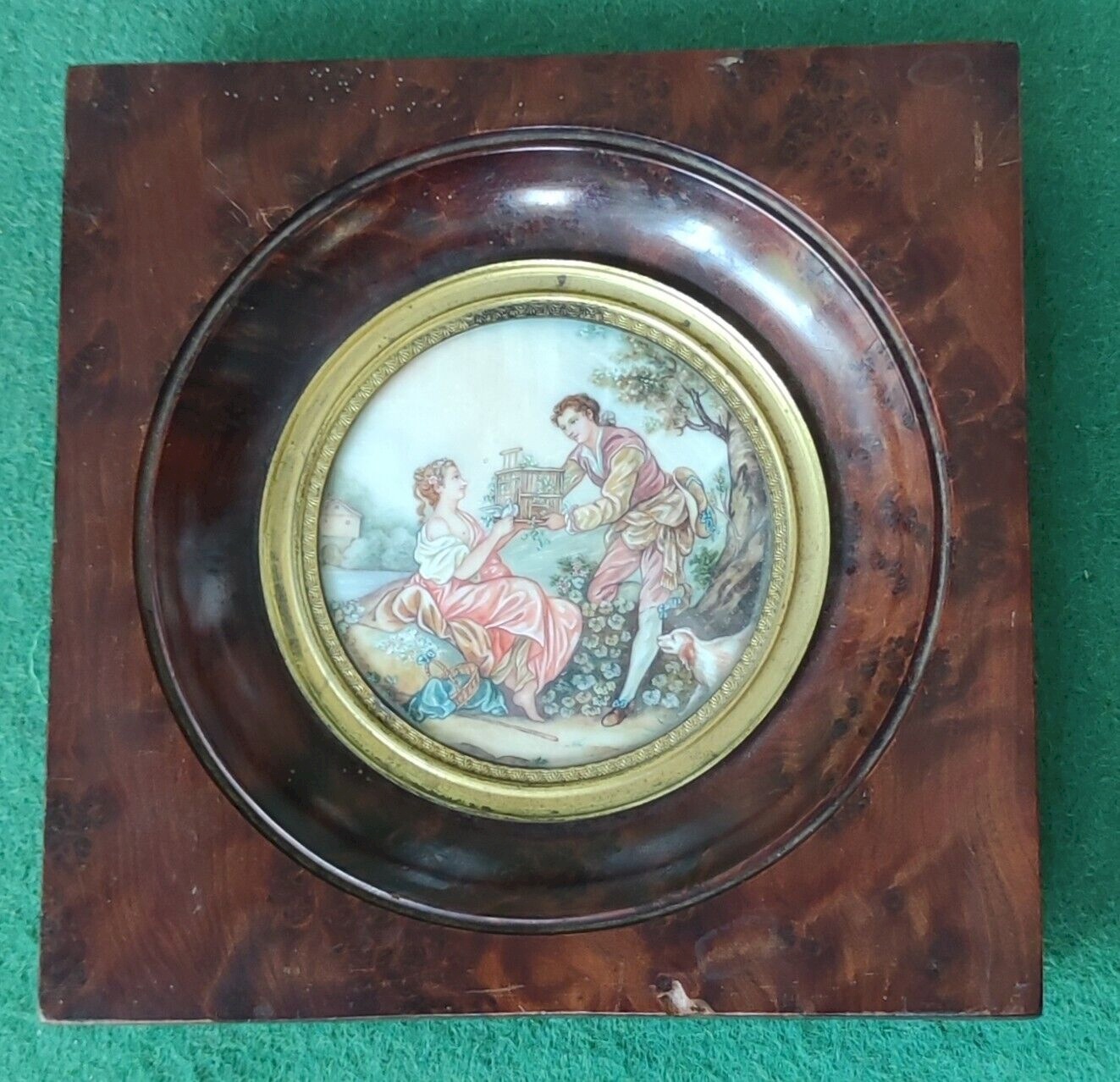 Cadre Ancien Avec Estampes - Scène De Pêche Miniature - 21x16,5cm