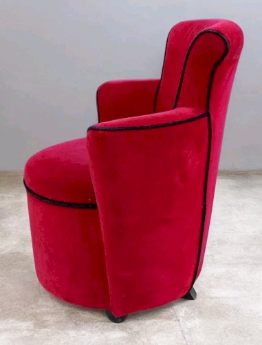 Ancien Petit Fauteuil Design Vauzerelle Velours Rouge