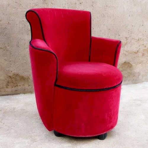 Ancien Petit Fauteuil Design Vauzerelle Velours Rouge
