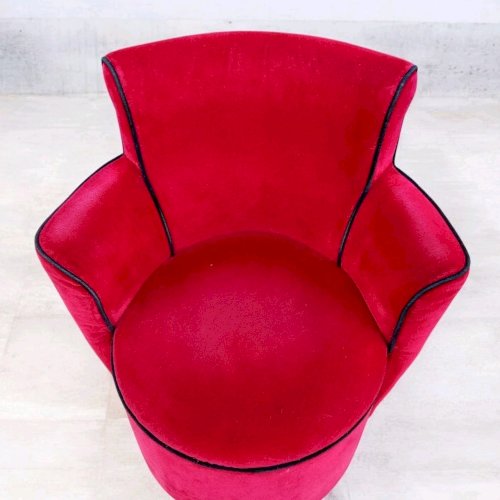 Ancien Petit Fauteuil Design Vauzerelle Velours Rouge