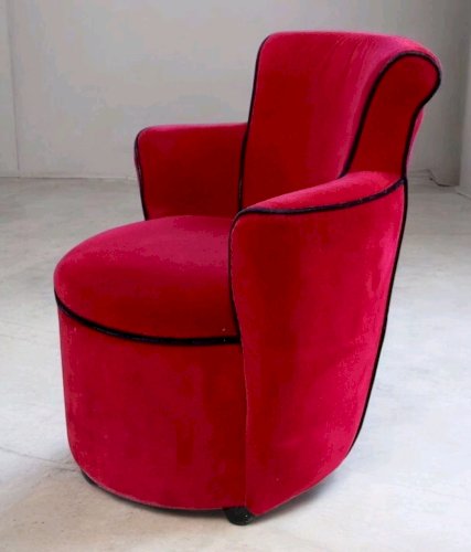 Ancien Petit Fauteuil Design Vauzerelle Velours Rouge