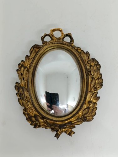 ancien petit miroir a verre arrondi dit de sorcier en bon etat