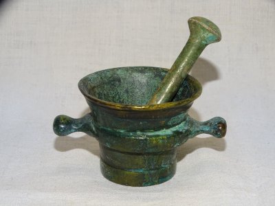 -ANCIEN PETIT MORTIER BRONZE & SON PILON OBJET DE VITRINE DECO COLLECTION