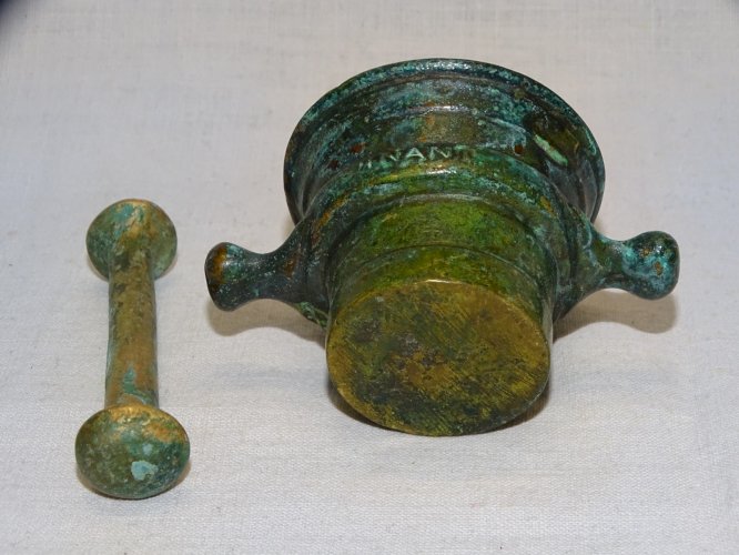 -ANCIEN PETIT MORTIER BRONZE & SON PILON OBJET DE VITRINE DECO COLLECTION