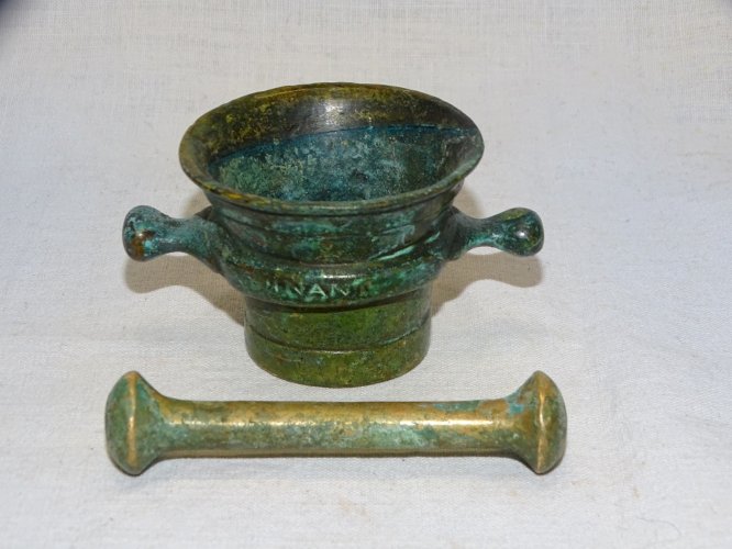 -ANCIEN PETIT MORTIER BRONZE & SON PILON OBJET DE VITRINE DECO COLLECTION