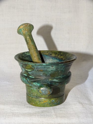 -ANCIEN PETIT MORTIER BRONZE & SON PILON OBJET DE VITRINE DECO COLLECTION