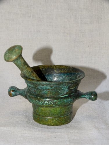 -ANCIEN PETIT MORTIER BRONZE & SON PILON OBJET DE VITRINE DECO COLLECTION