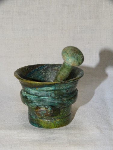 -ANCIEN PETIT MORTIER BRONZE & SON PILON OBJET DE VITRINE DECO COLLECTION