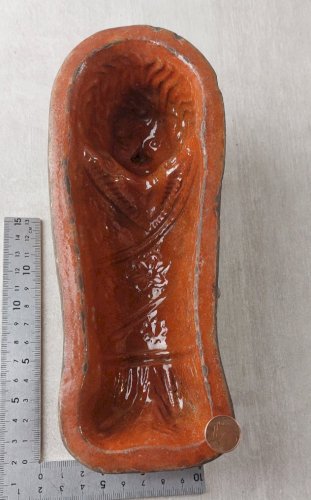Ancien petit moule poupon / bébé, en terre cuite vernissée, Soufflenheim Alsace
